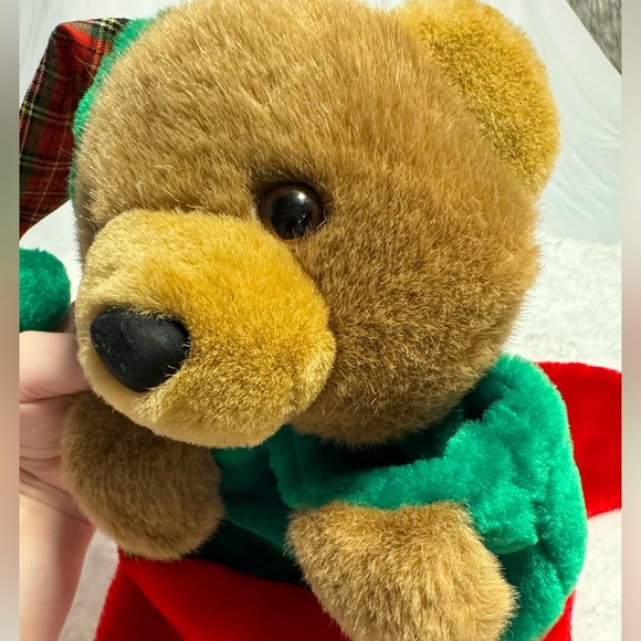 Vintage Christmas Stocking Teddy Bear Santa Hat 80’s 90s Cute Grannycore Classic - Picture 10 of 11